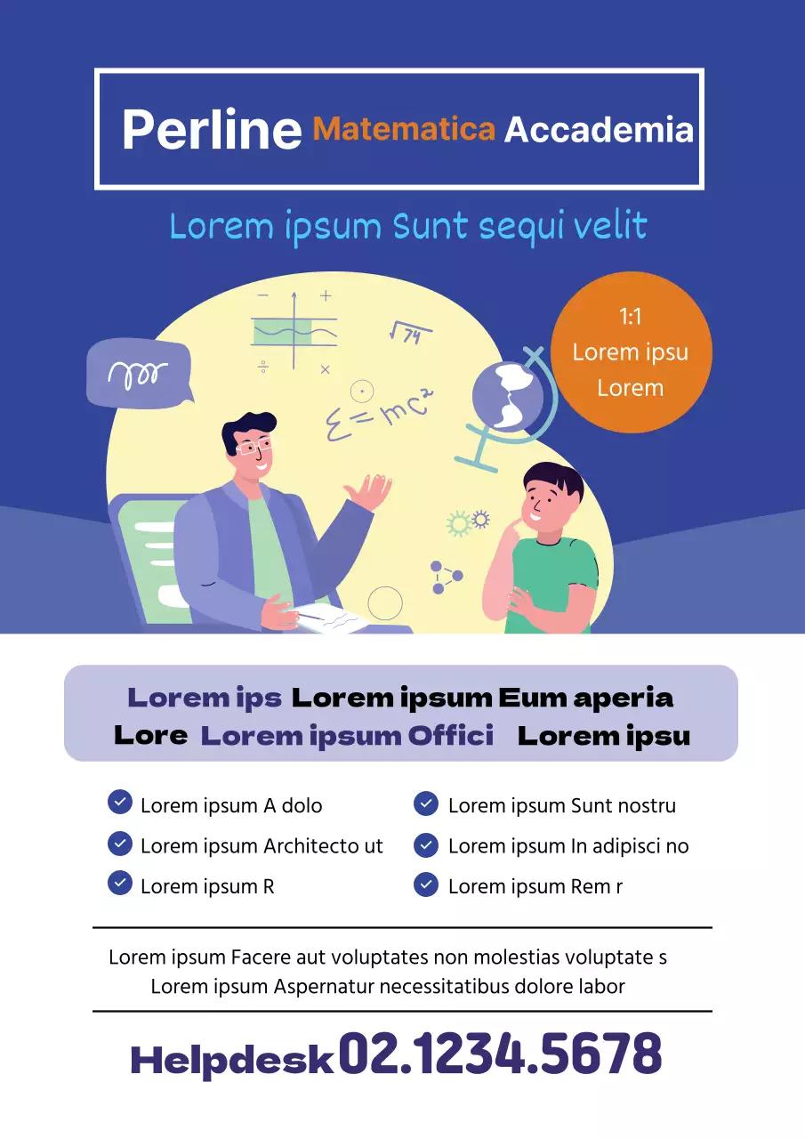 Illustrazione blu promozione scuola matematica pulita