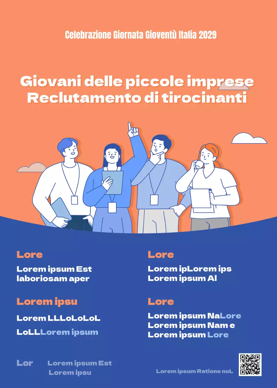 Reclutamento per promuovere un concetto di illustrazione giovanile arancione e blu