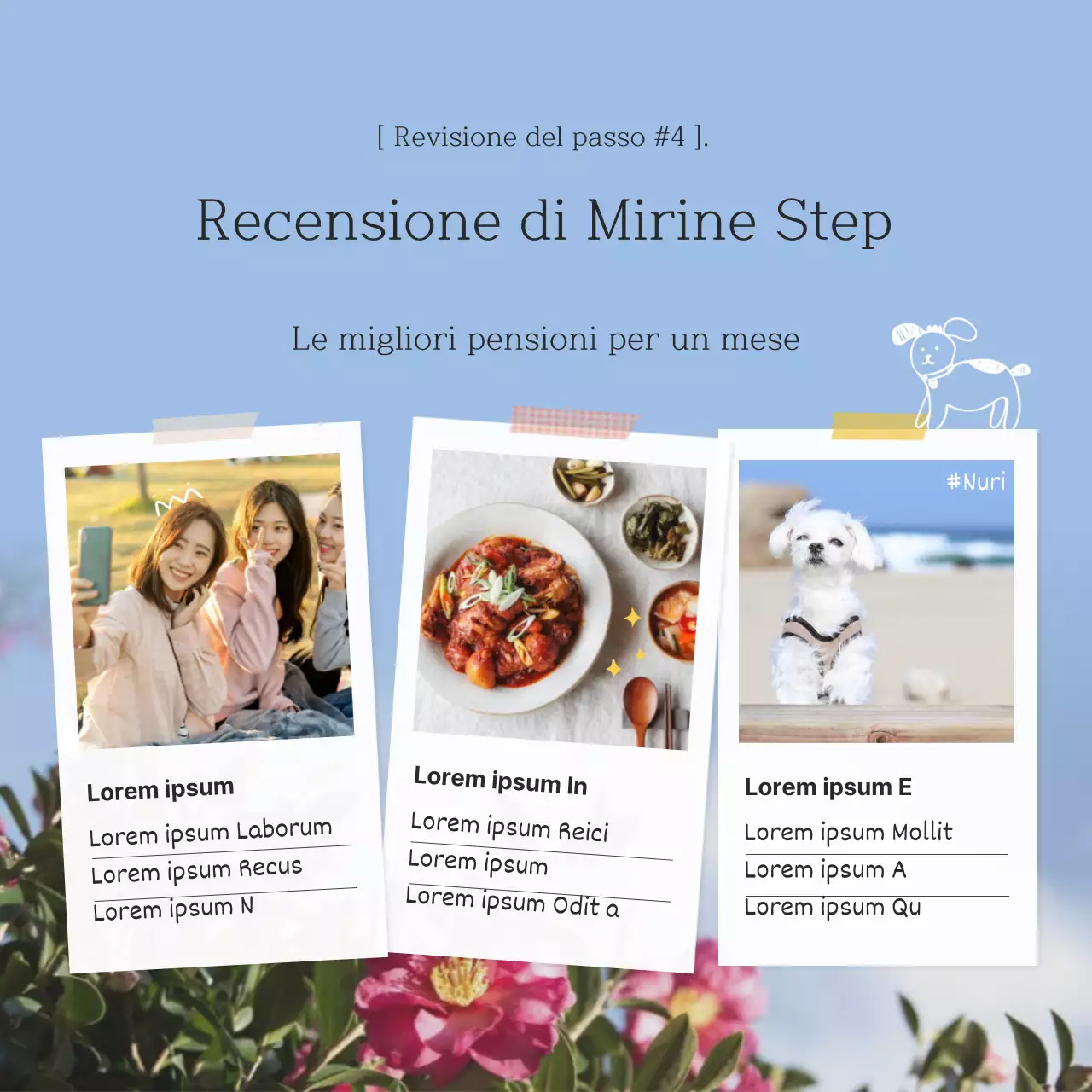 Guesthouse di destinazione nell'isola di Jeju con uno sfondo fotografico emozionale e rilassante in blu e giallo.