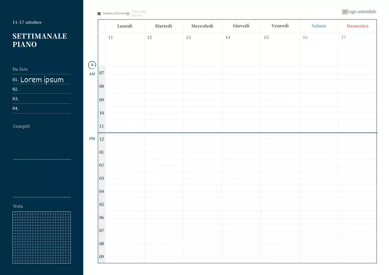 Semplice agenda settimanale digitale in stile business blu navy