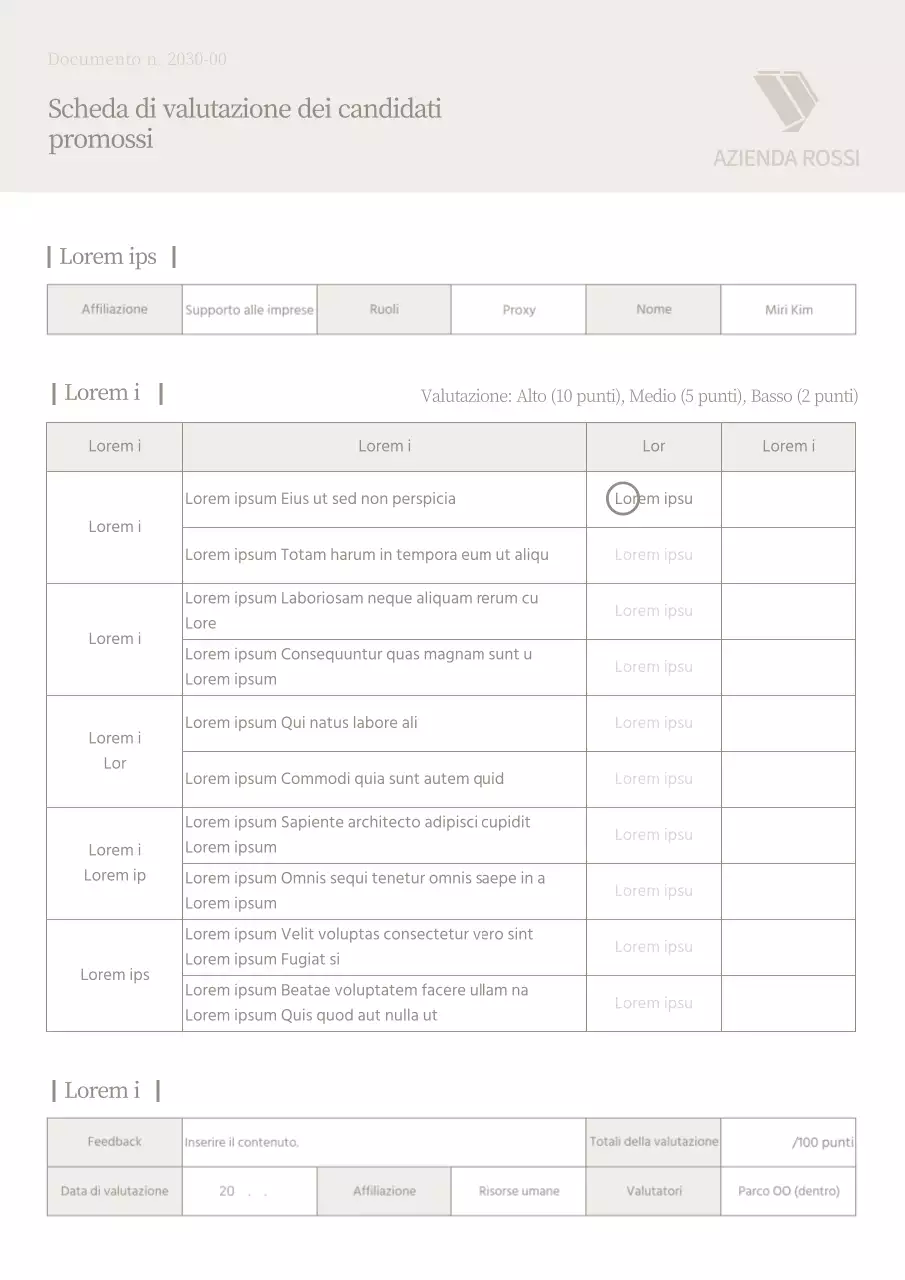 Foglio di revisione dei candidati alla promozione beige e pulito