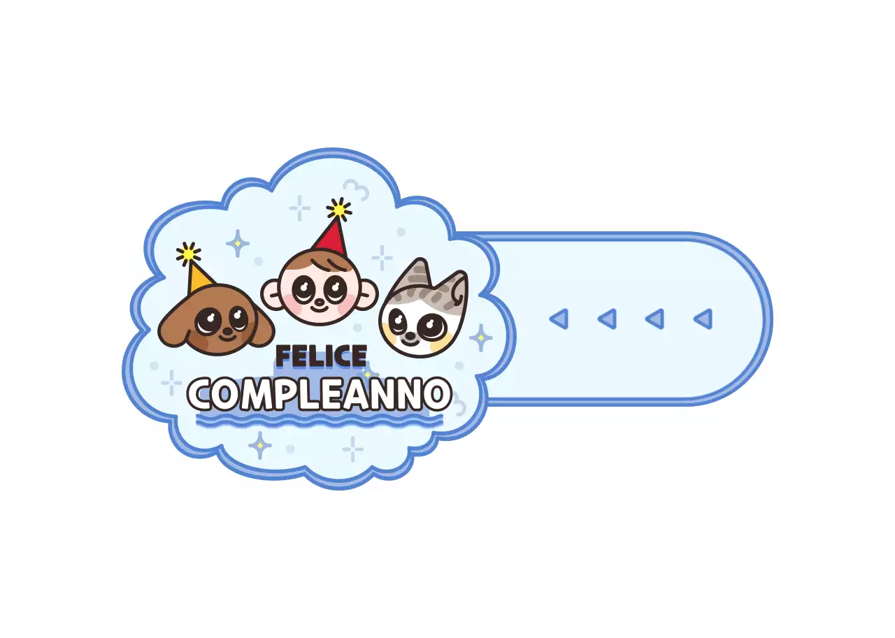 Illustrazione di un personaggio carino in stile cornice in blu chiaro e marrone scuro per un buon compleanno.