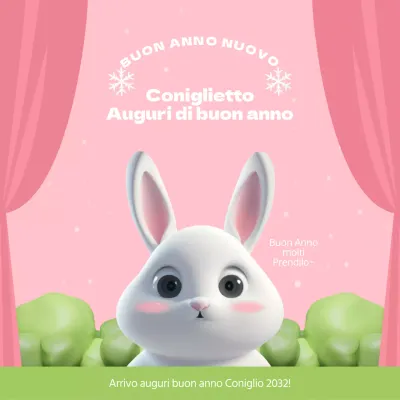 Coniglietto stereoscopico 3D per gli auguri di Capodanno in rosa e chartreuse