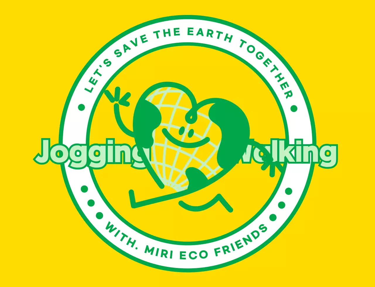 Emblem logo concept with a cute earth character in yellow and green for a global environmental campaign organization.