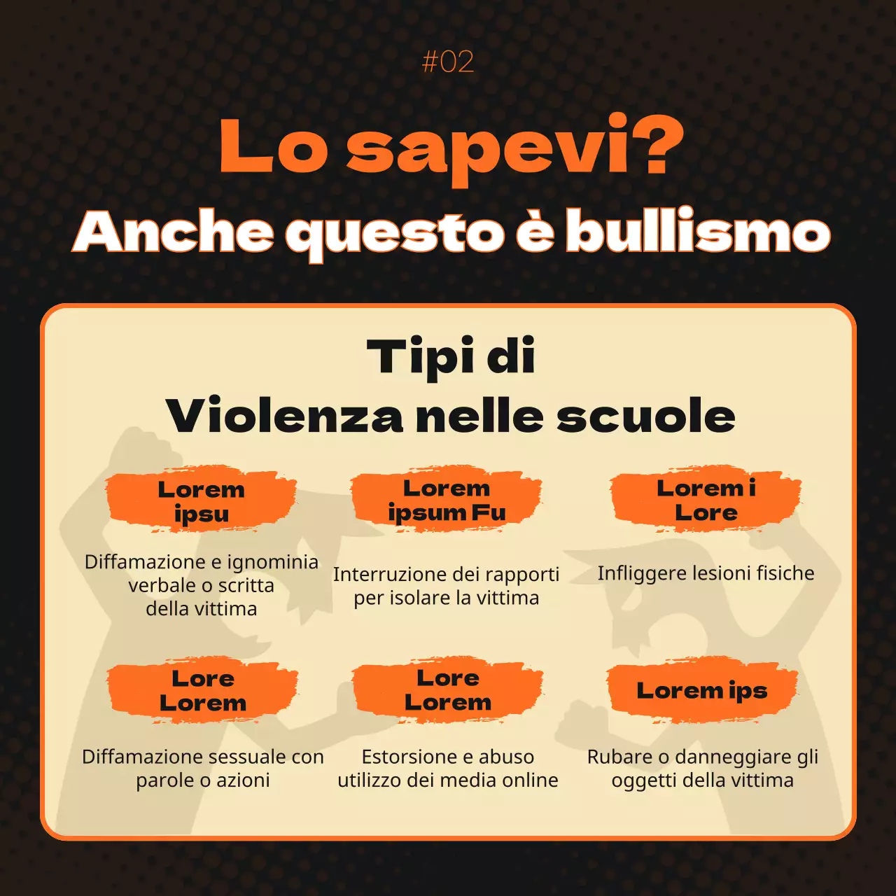 Promozione dell'eliminazione della violenza scolastica in arancione