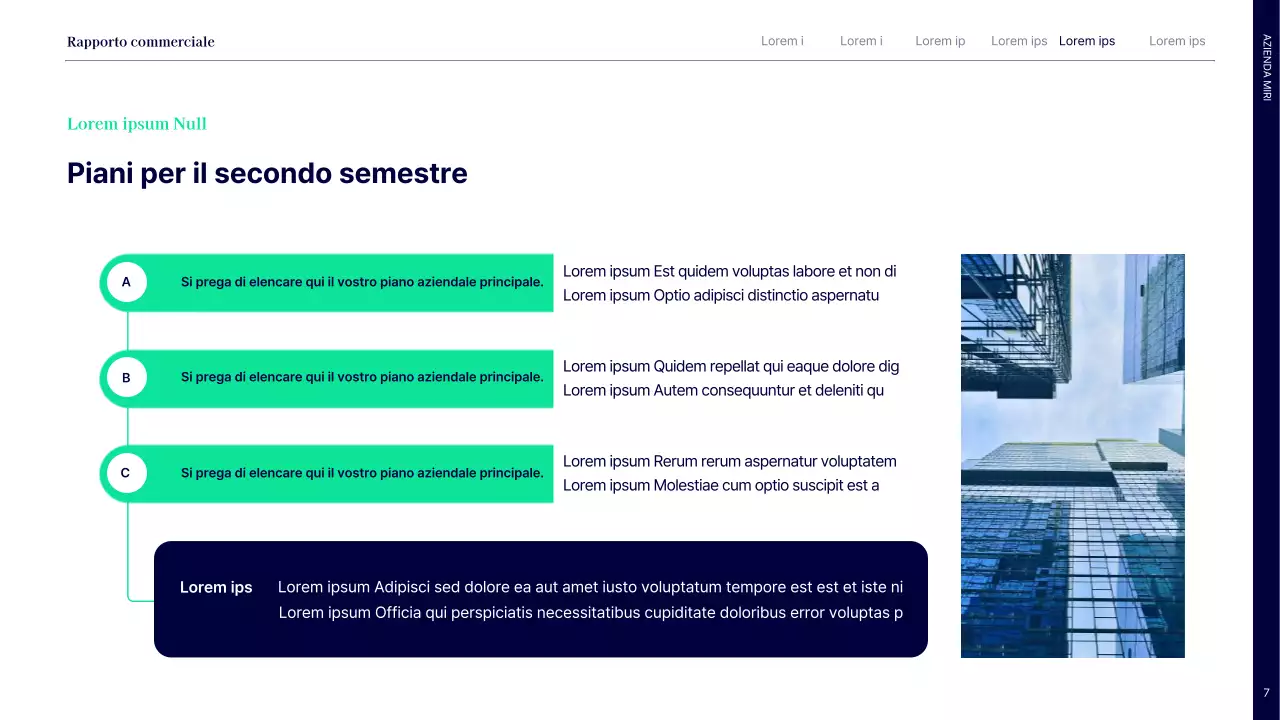 Semplice rapporto sulle prestazioni del primo semestre con cerchi blu e verdi