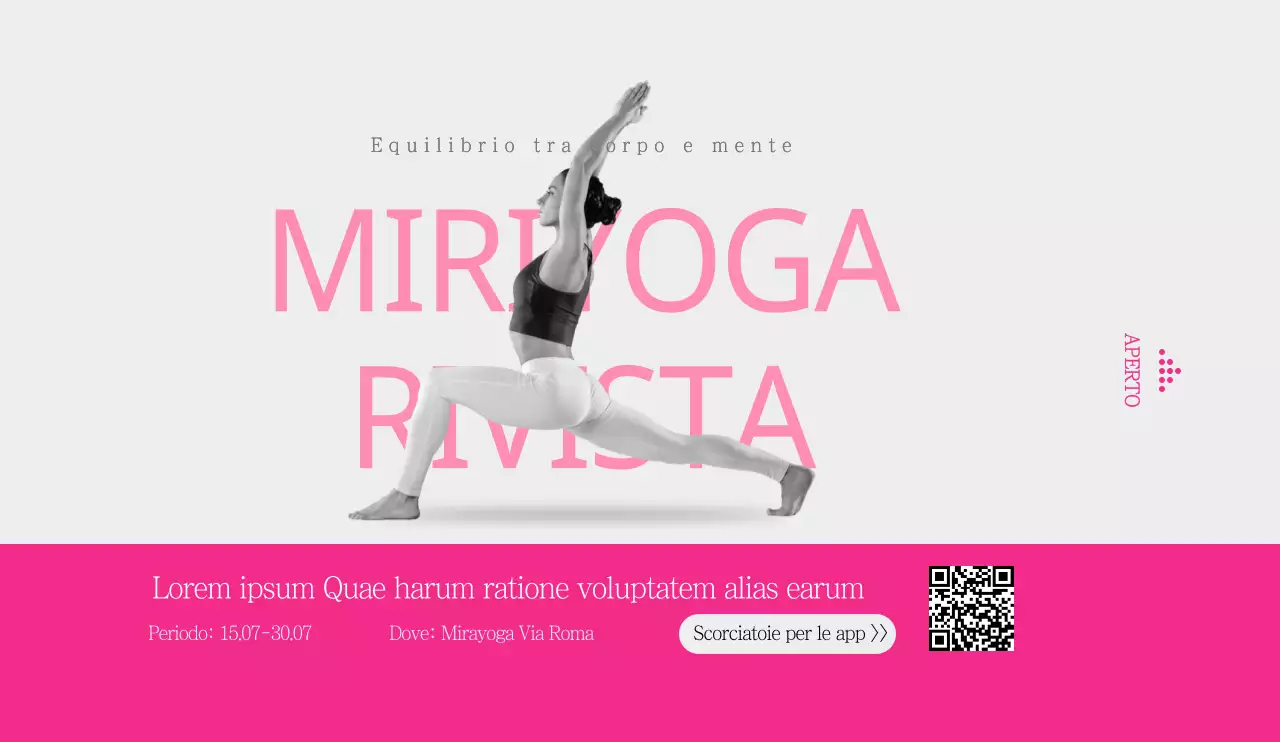 Stile pulito in rosa e grigio chiaro per promuovere e informare gli yogi
