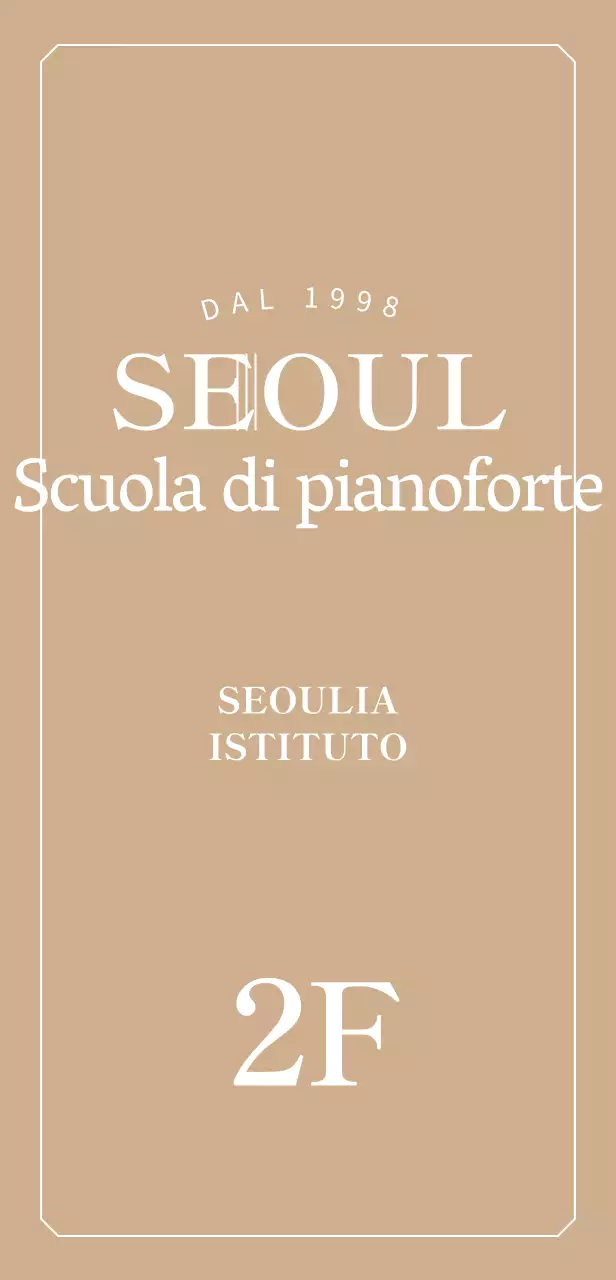 Insegne con il logo di una scuola di pianoforte di classe su sfondo dorato