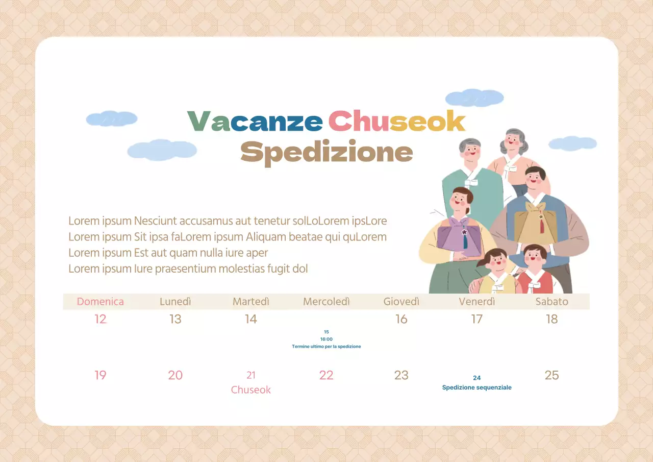 Avviso di consegna per le festività di Chuseok con sfondo a motivi beige caldi