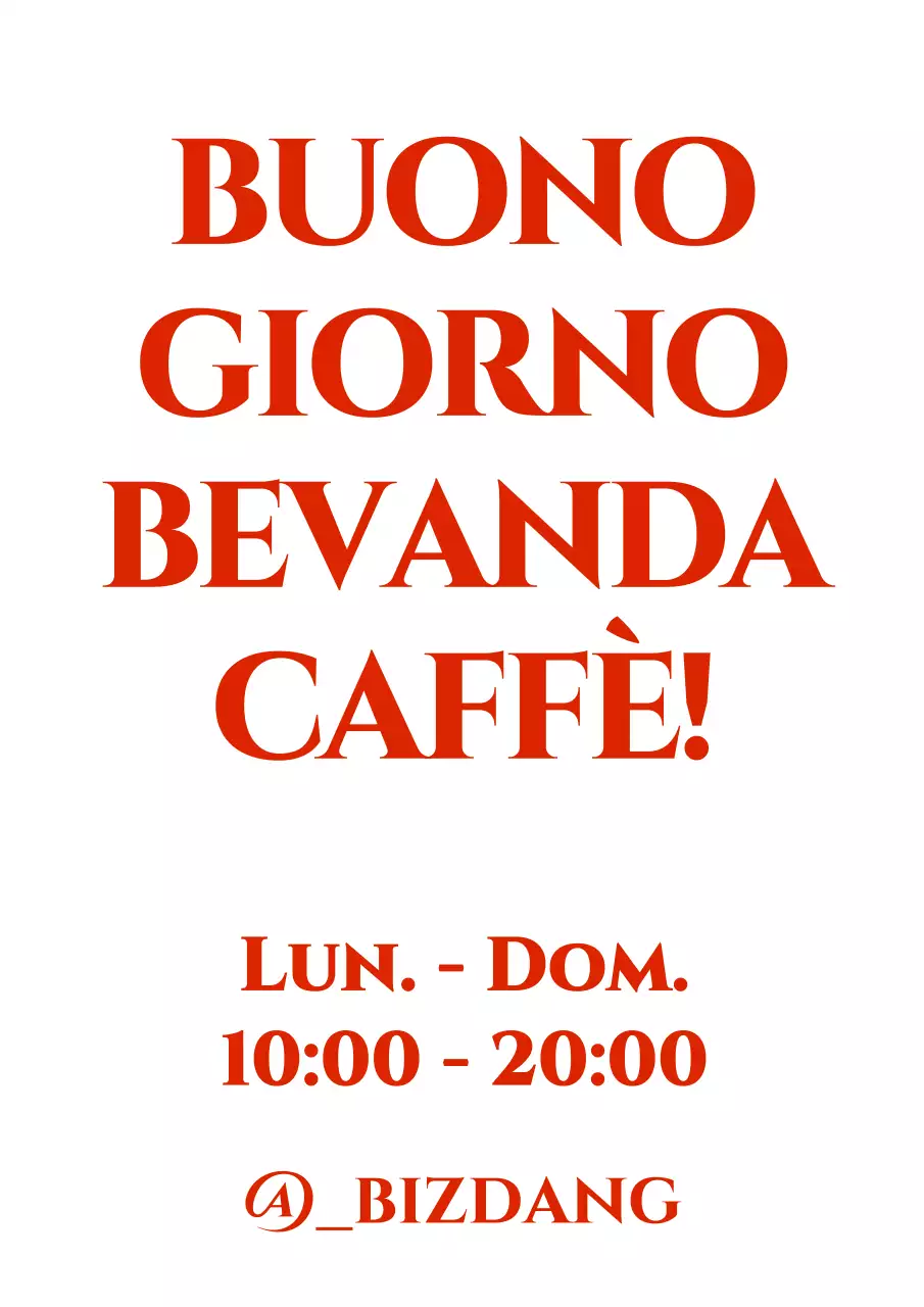 Disegnate un caffè con testo e orari di apertura in rosso.