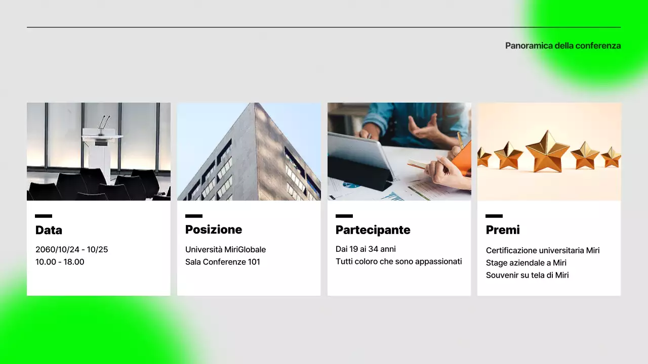 Semplice presentazione di orientamento alla conferenza in grigio e verde lime