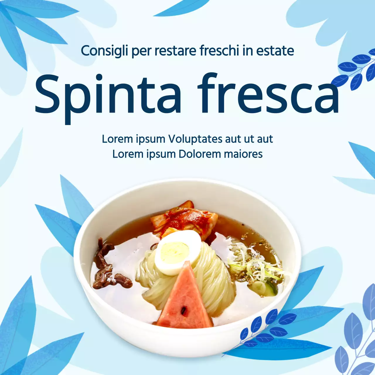 Promuovere un kit di spaghetti di grano con illustrazione di una foglia blu