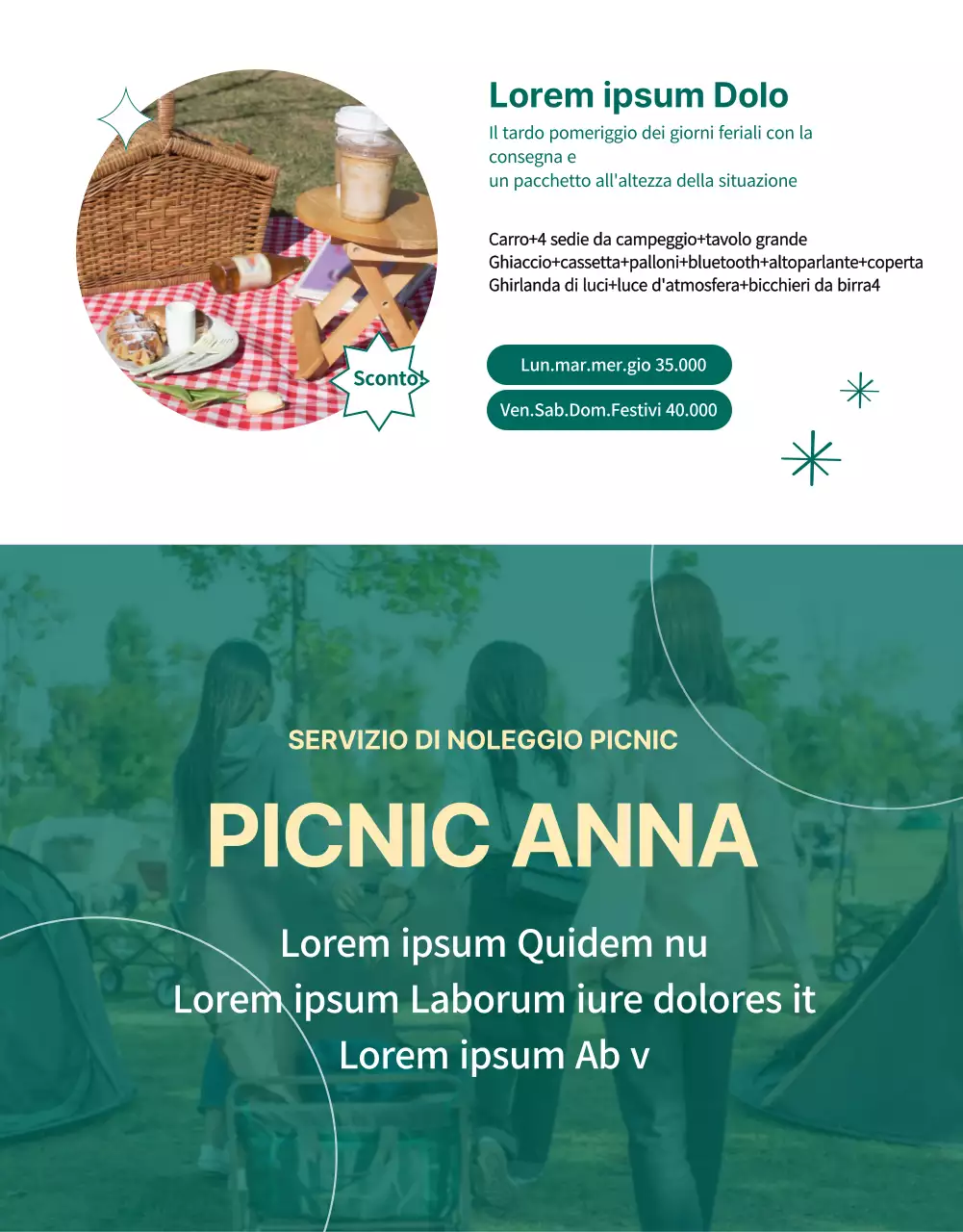 Noleggio picnic chic, verde e semplice