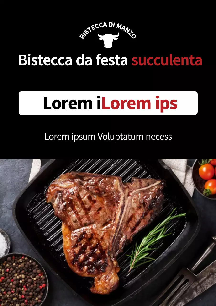Semplice promozione di sconto su una steakhouse con una foto nera di una bistecca