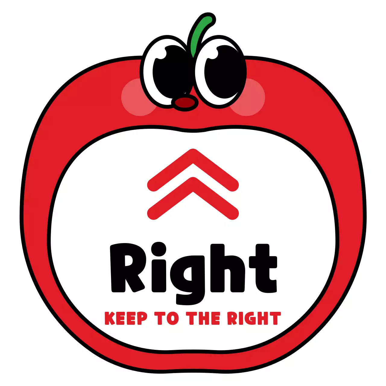 Cute red and black apple character frame style with right-of-way instructions