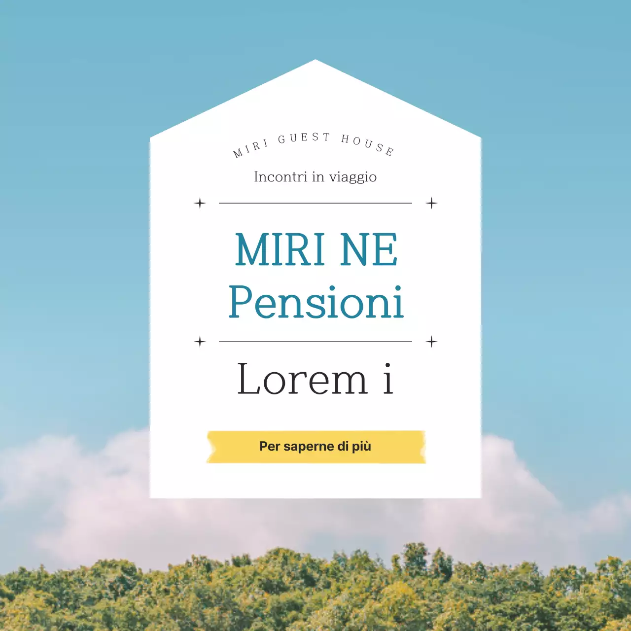 Guesthouse di destinazione nell'isola di Jeju con uno sfondo fotografico emozionale e rilassante in blu e giallo.