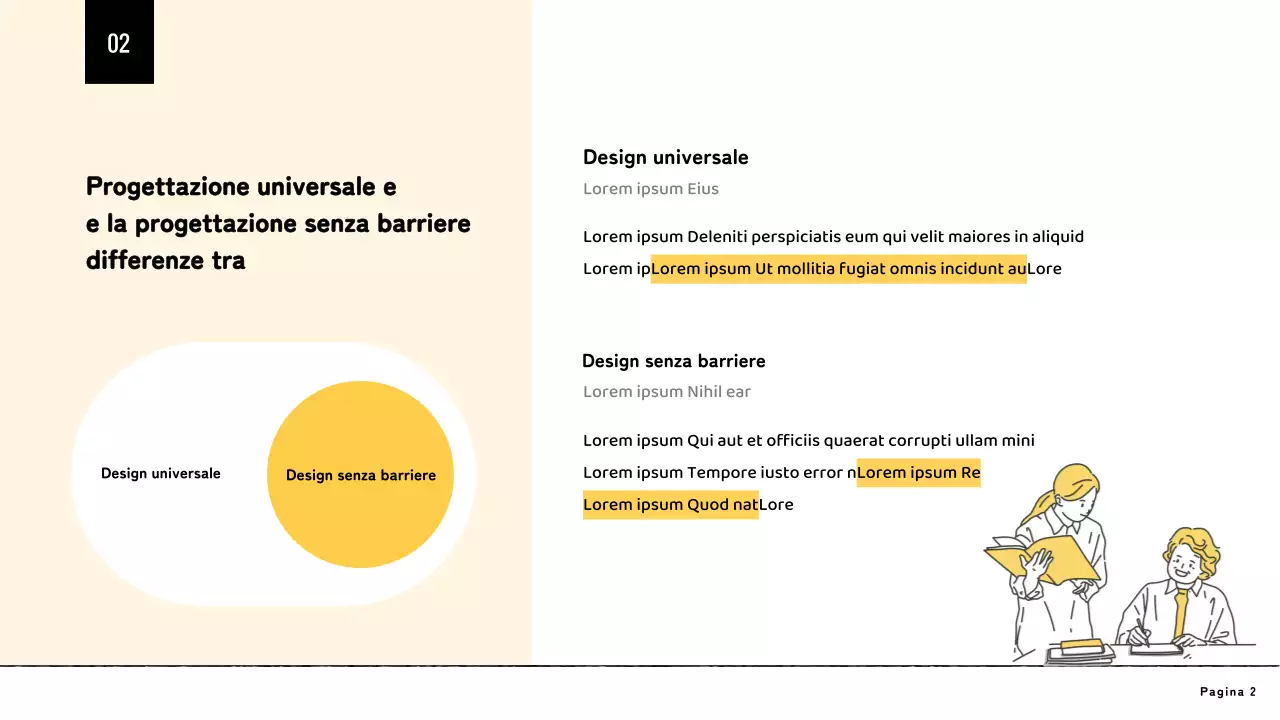Presentazione gialla di design minimalista senza barriere