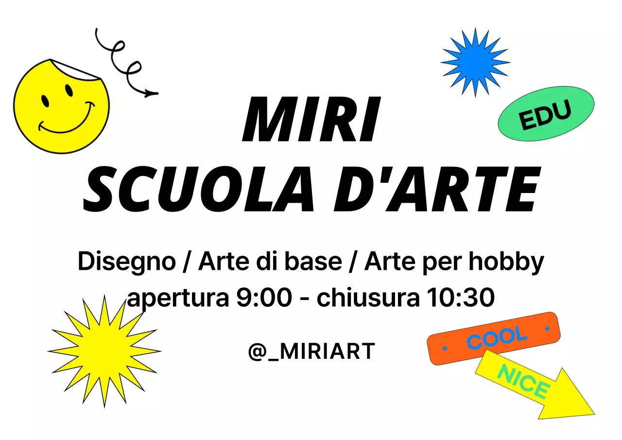 Un progetto promozionale per una scuola d'arte con una varietà di adesivi colorati.