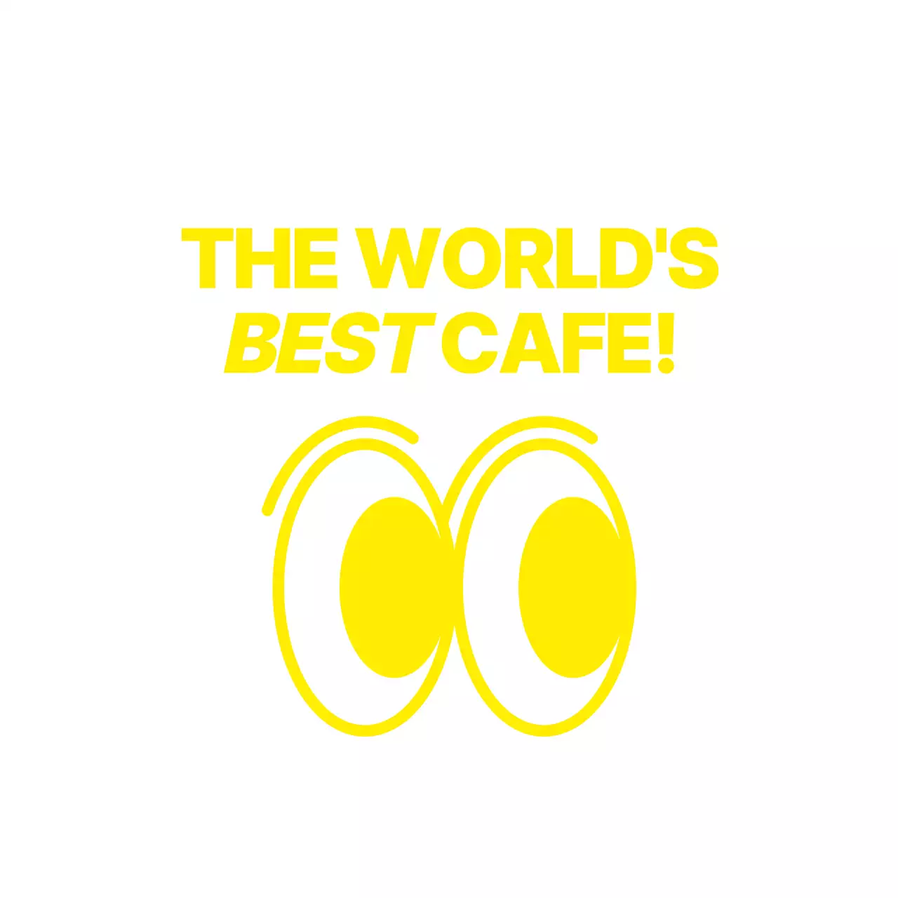Simple bouncing eye illustration in yellow combined with text phrase Style Cafe
