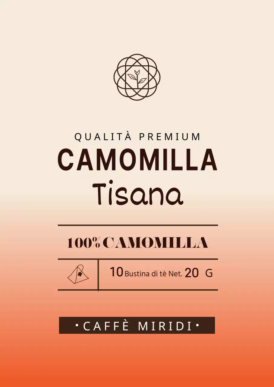 Semplice design di etichetta per bustine di camomilla con sfumature arancioni