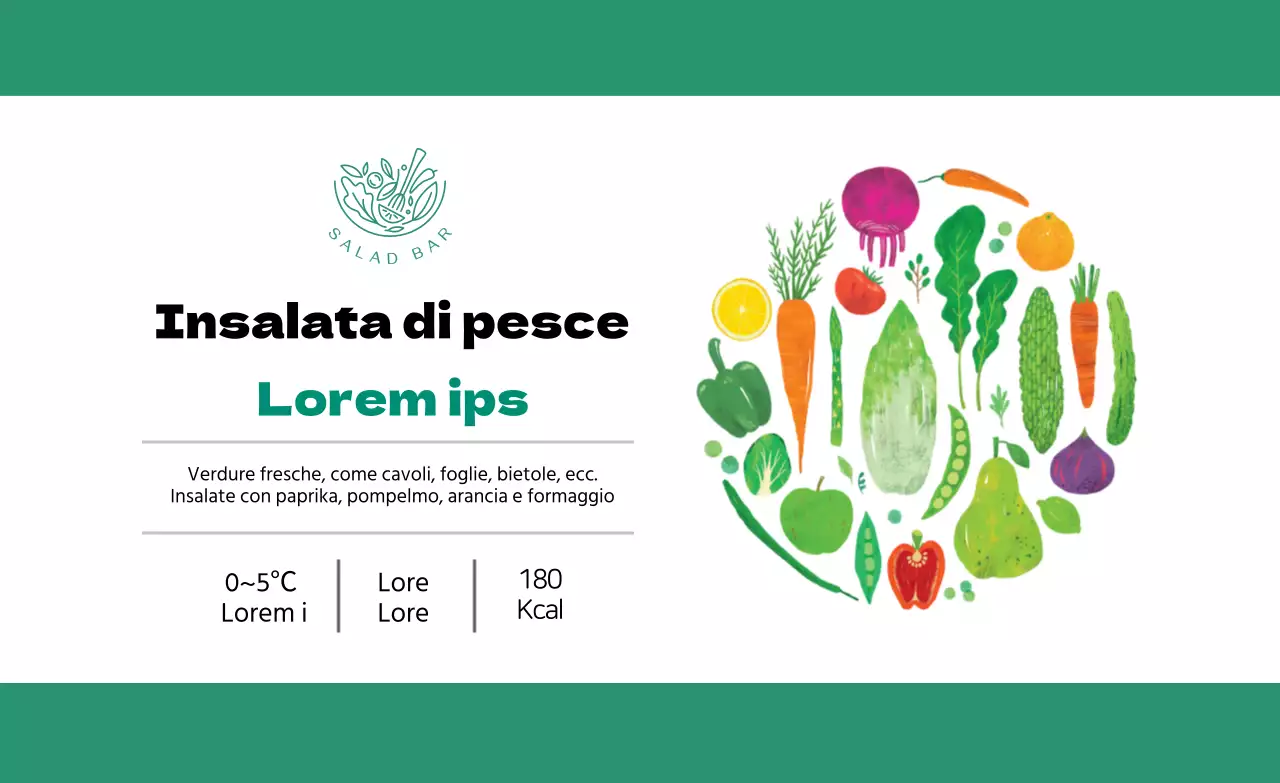 Illustrazione astratta etichetta alimentare insalata