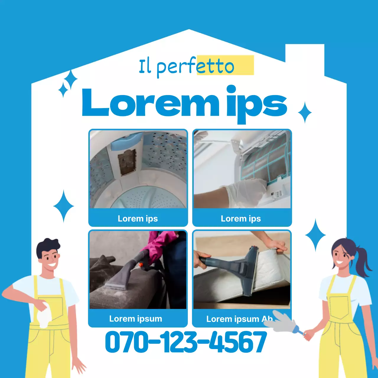 Promuovete il vostro servizio di pulizia a domicilio con una foto illustrativa in blu