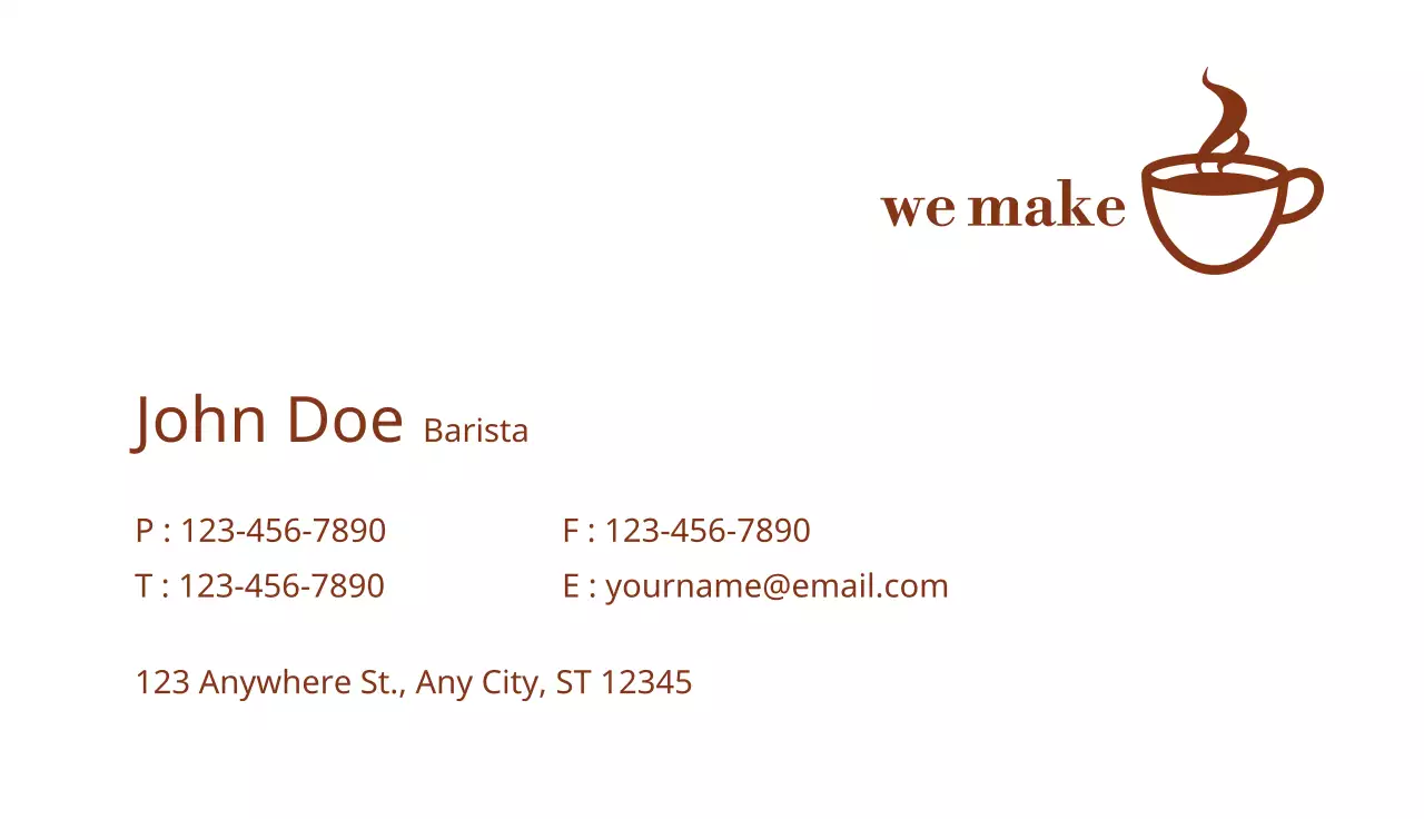Danh thiếp cà phê tối giản màu nâu