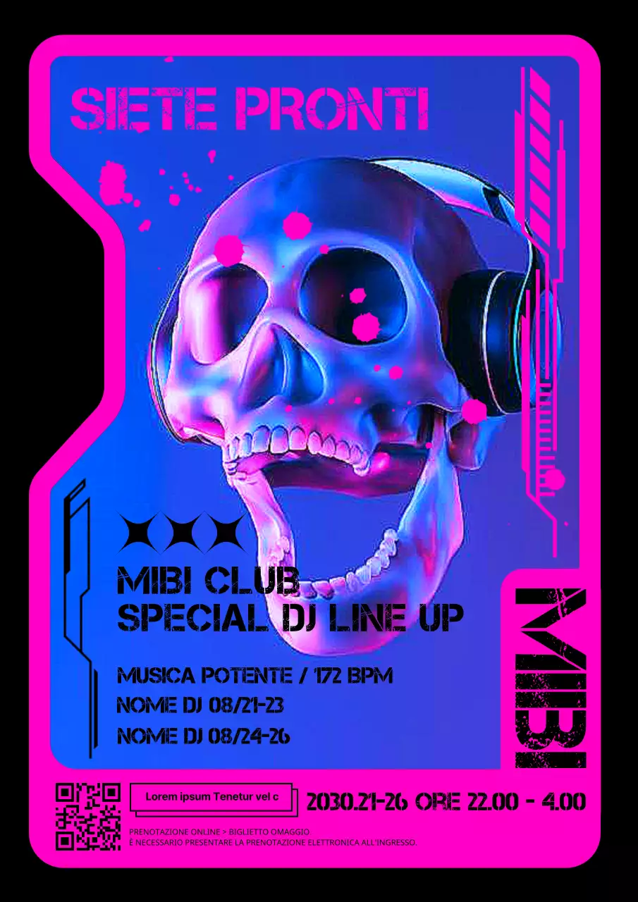 Poster del club Hip Skull in rosa e blu