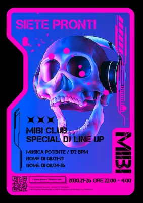 Poster del club Hip Skull in rosa e blu