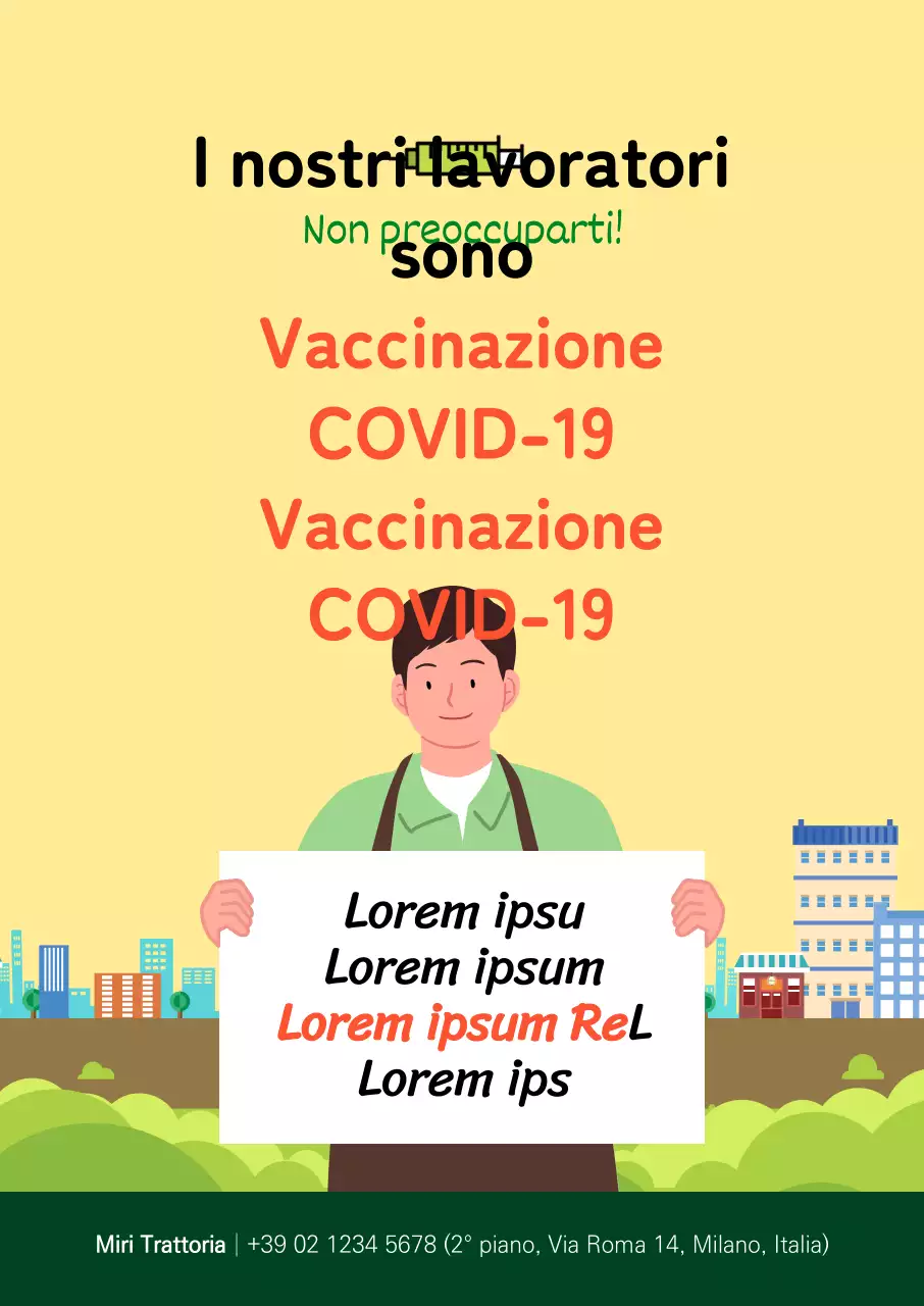 Poster per la vaccinazione contro il coronavirus giallo illustrato