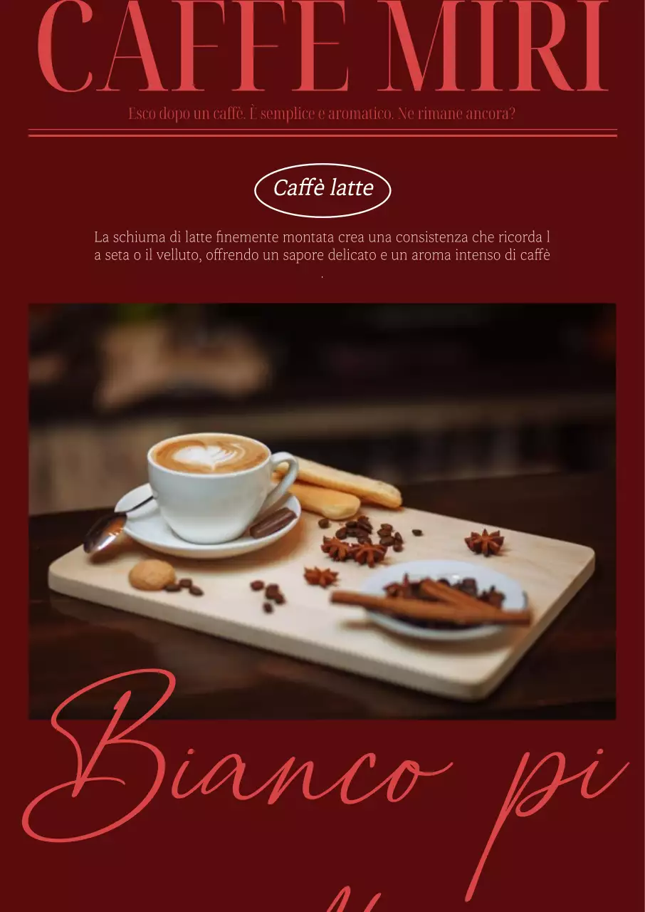 Un menu autunnale per il caffè del bar con uno sfondo caldo color vino e corsivo inglese.