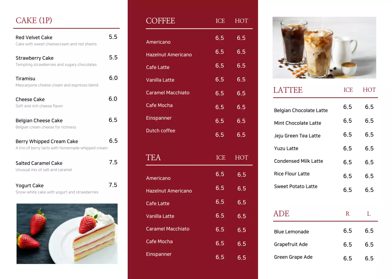 Menu de sobremesas em vermelho vivo