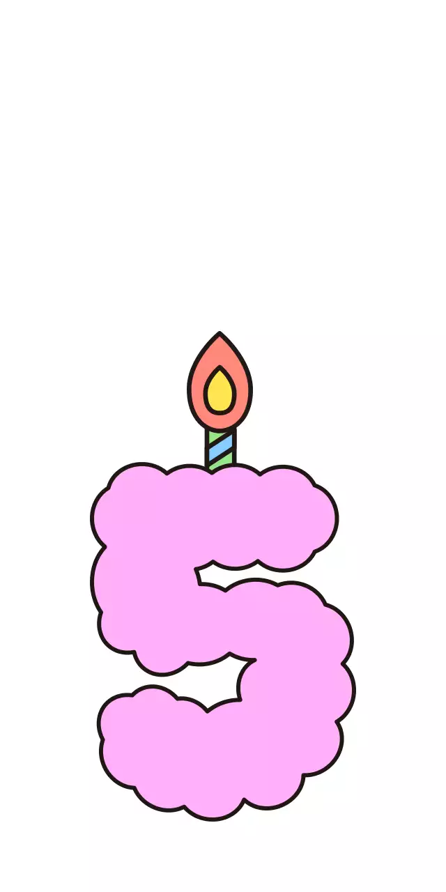 Candle-shaped decoration with colorful cloud-like clouds