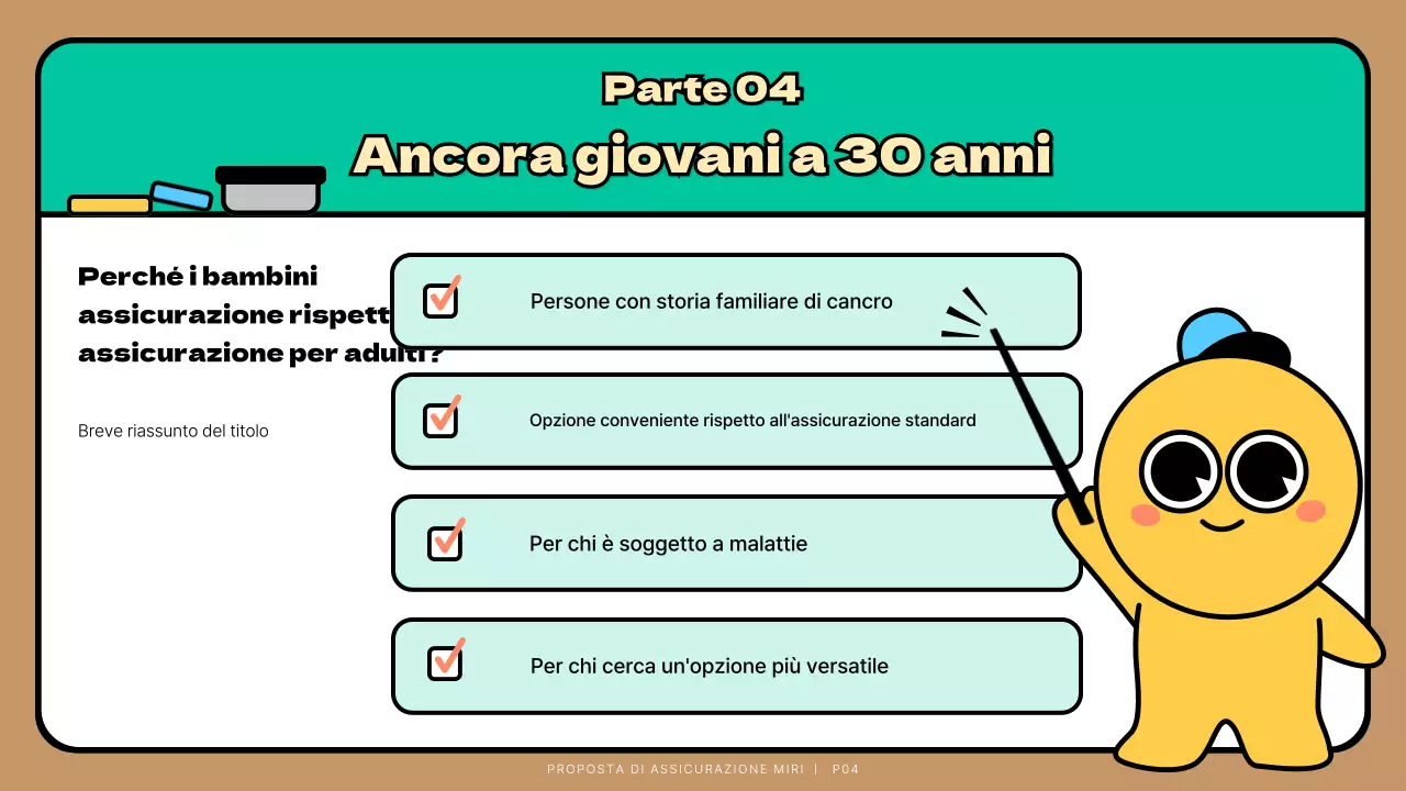 Turchese Carino personaggio bambino Proposta di assicurazione Presentazione