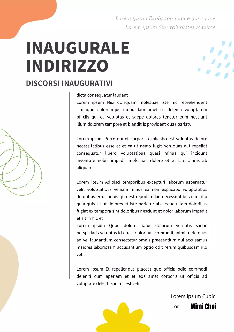 Geometria Discorso inaugurale con sfondo di forme colorate