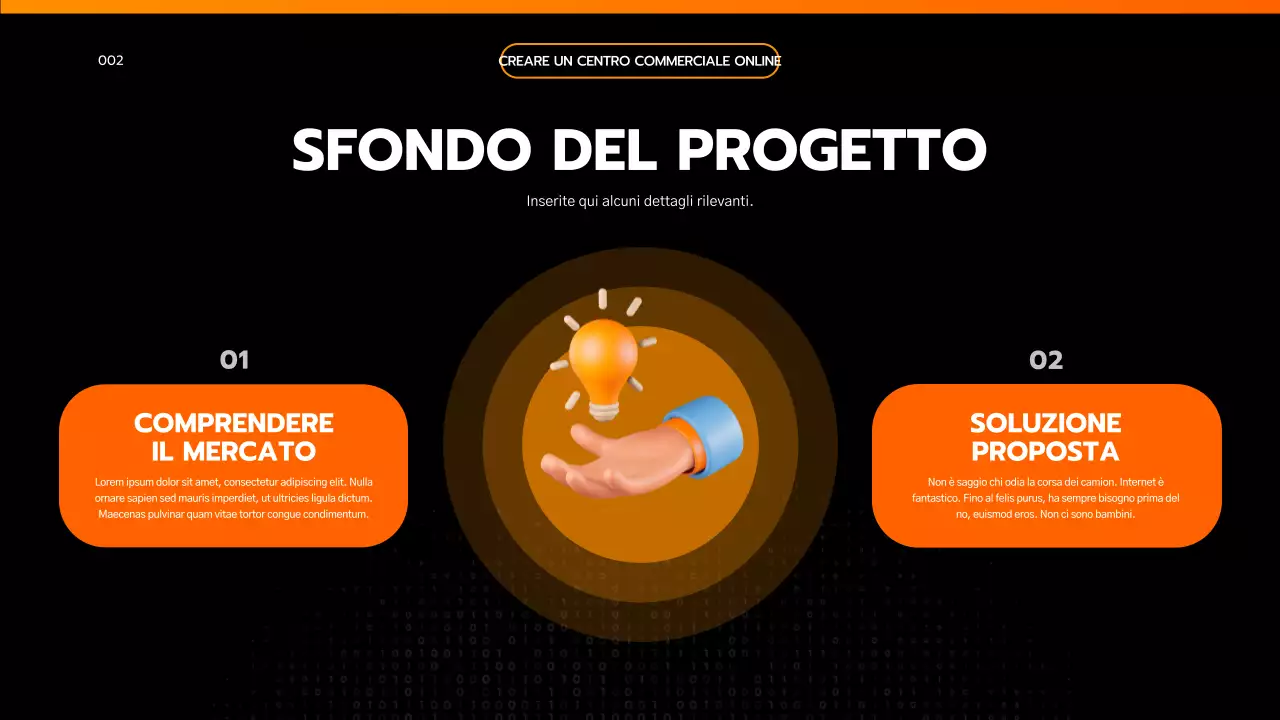 Presentare un semplice brief di progetto nero e arancione ispirato all'ingegneria