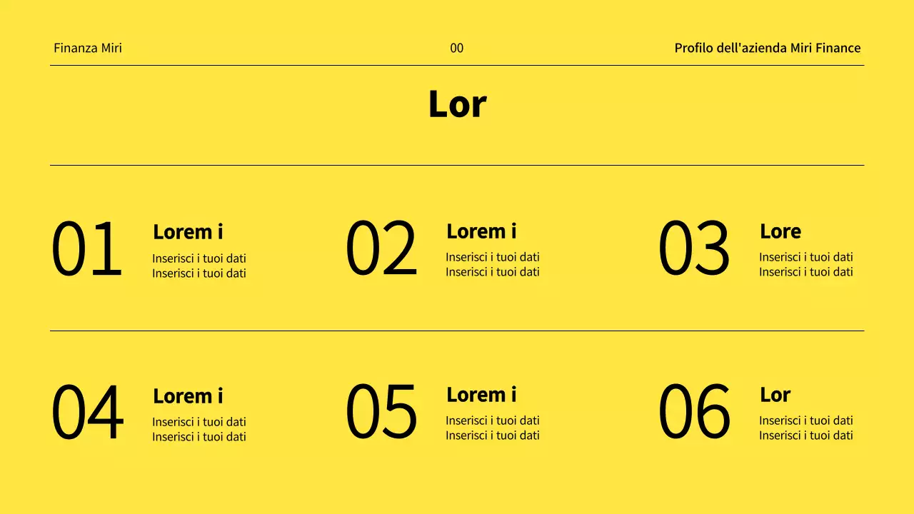 Un profilo di società finanziaria minimalista in giallo e bianco