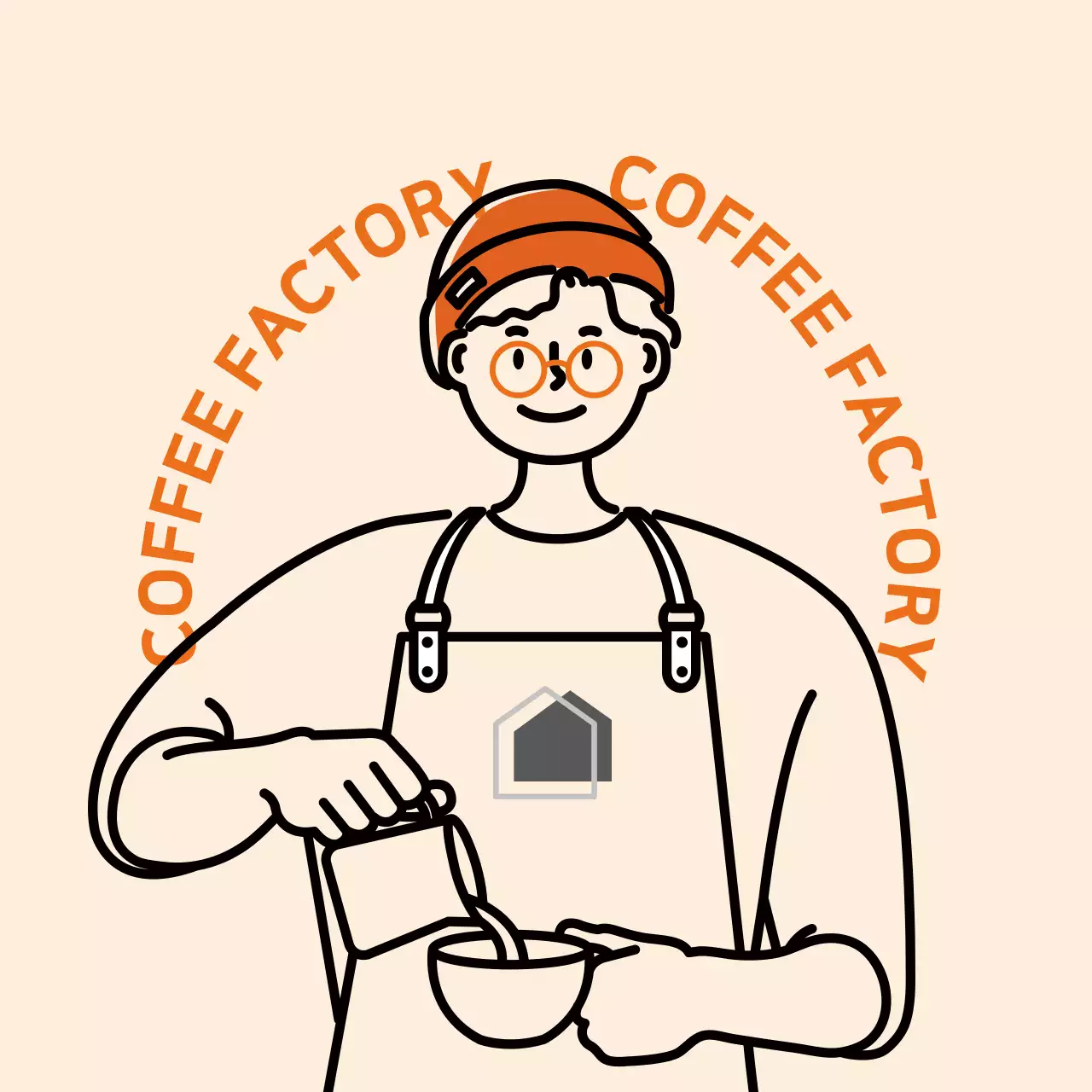 アイボリーとブルーのバリスタのイラストが描かれたステッカー