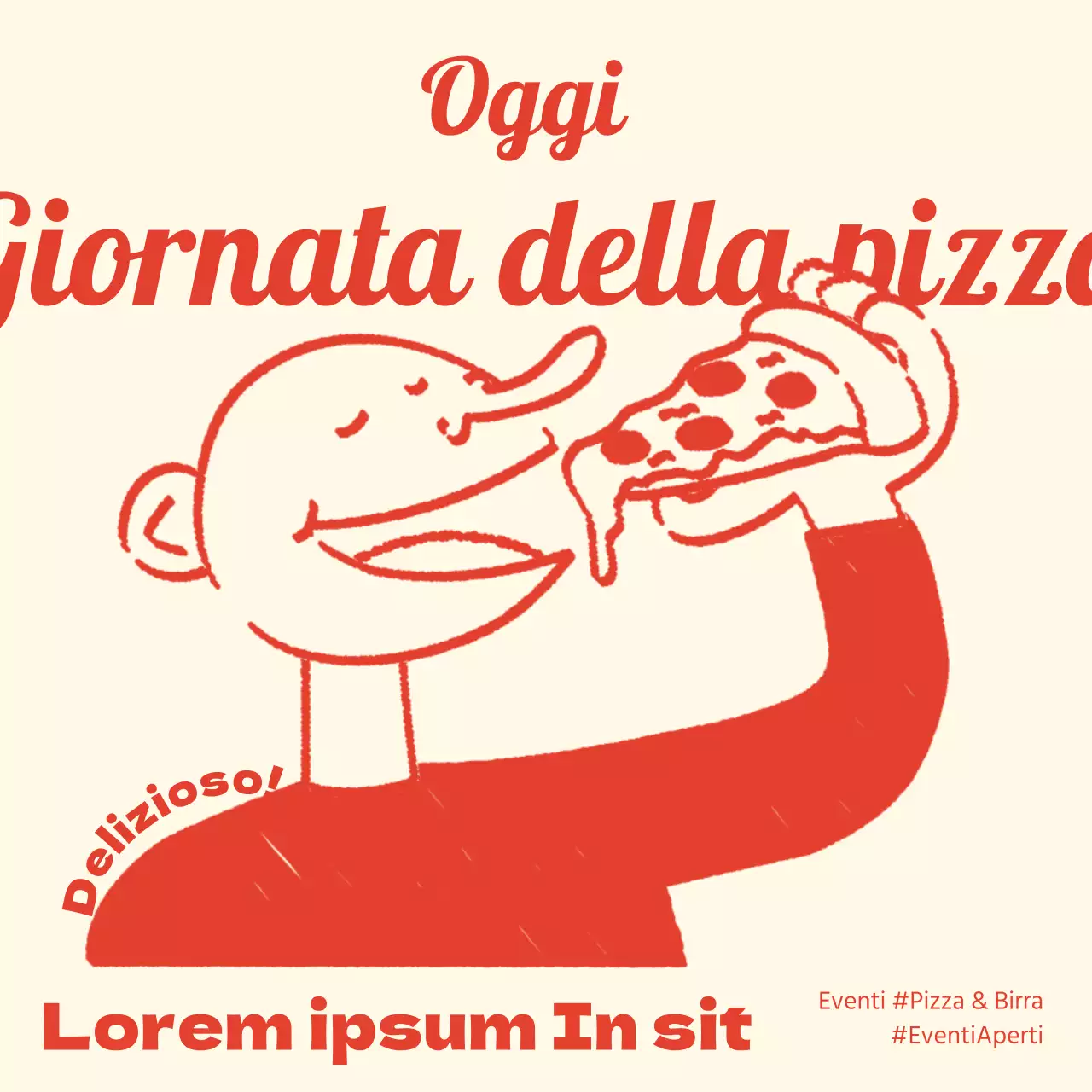Promuovere un evento minimalista per il Pizza Day rosso e giallo