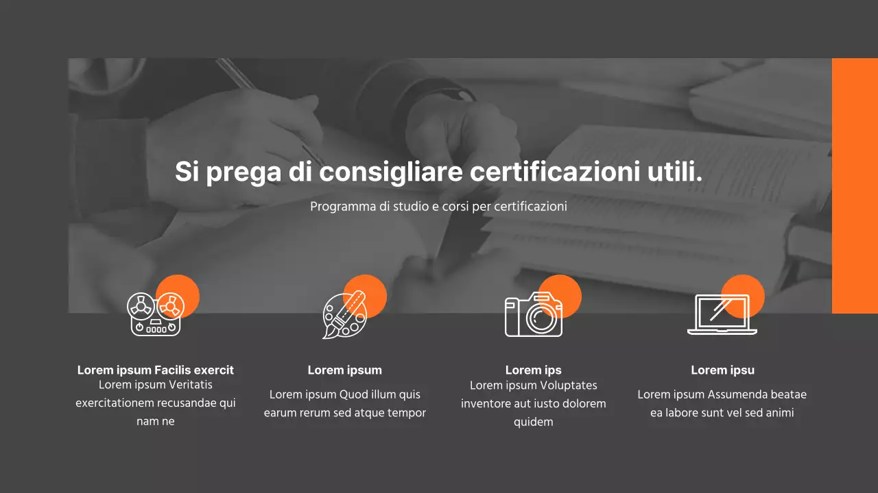 Presentazione del dipartimento di relazioni pubbliche dell'università moderna grigio-arancio