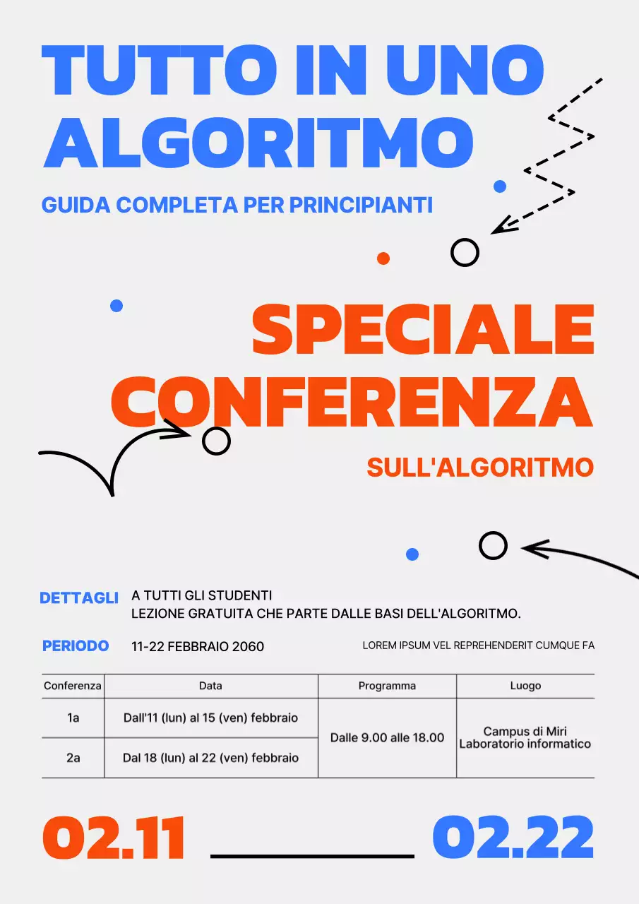 Promuovere un corso di algoritmi con un titolo rosso-blu su sfondo grigio