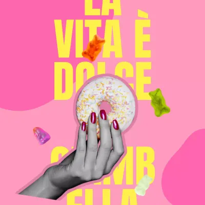 Promuovere ciambelle kitsch rosa e gialle