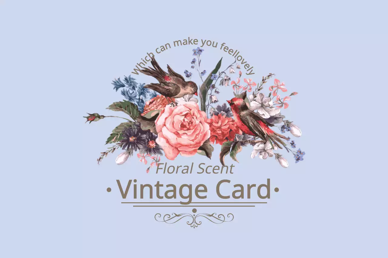 Blue Vintage Floral Card Banner