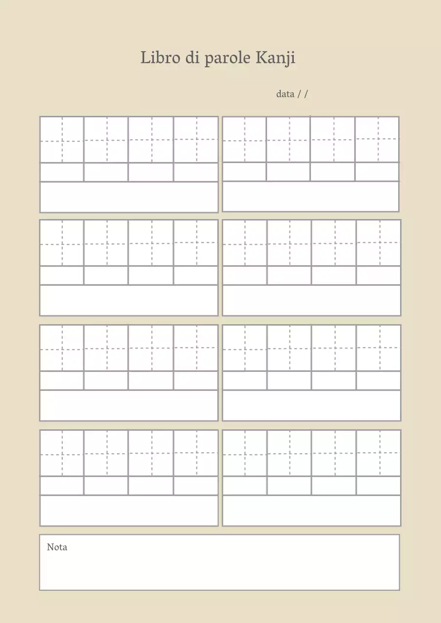 Poster murale con parole semplici per la pratica del kanji in colore beige