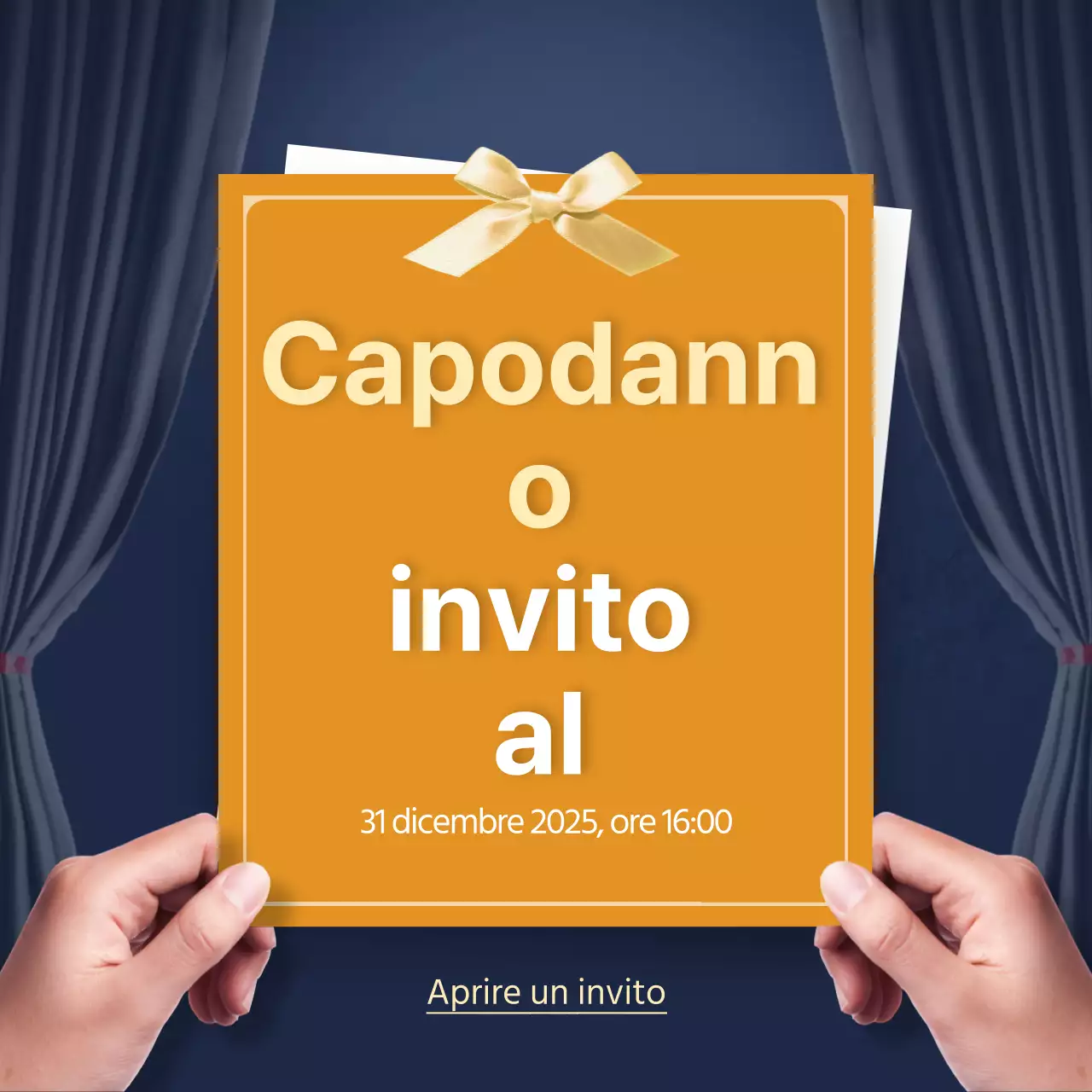 Progettazione di un invito per la festa di fine anno con uno sfondo di tenda scura