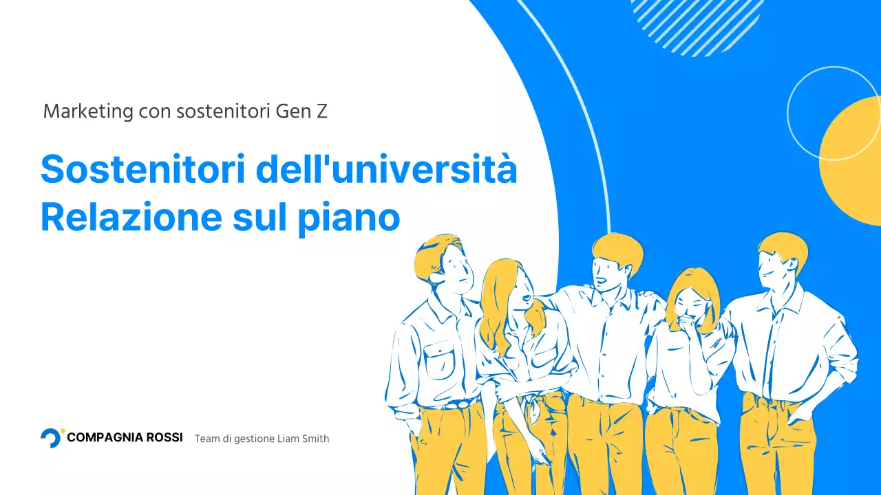 Presentazione del piano operativo degli studenti universitari blu e gialli della generazione MZ.