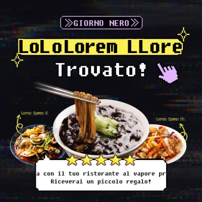 Un feed Instagram a tema cyber-neon nero per i ristoranti Black Day jjajangmyeon