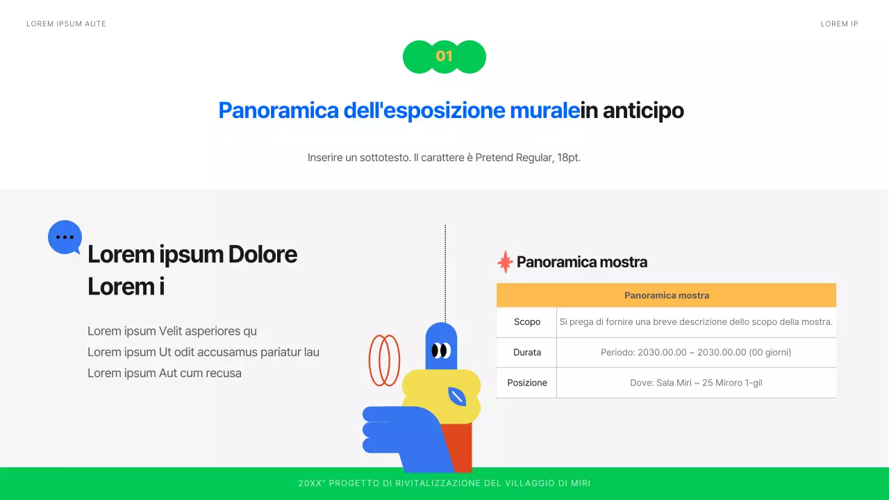 Progettare una mostra di murales illustrati e puliti in bianco, blu e verde