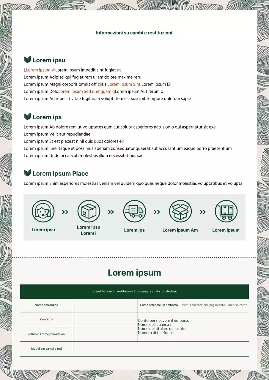 Modulo di restituzione di cambio verde con sfondo di foglie di piante