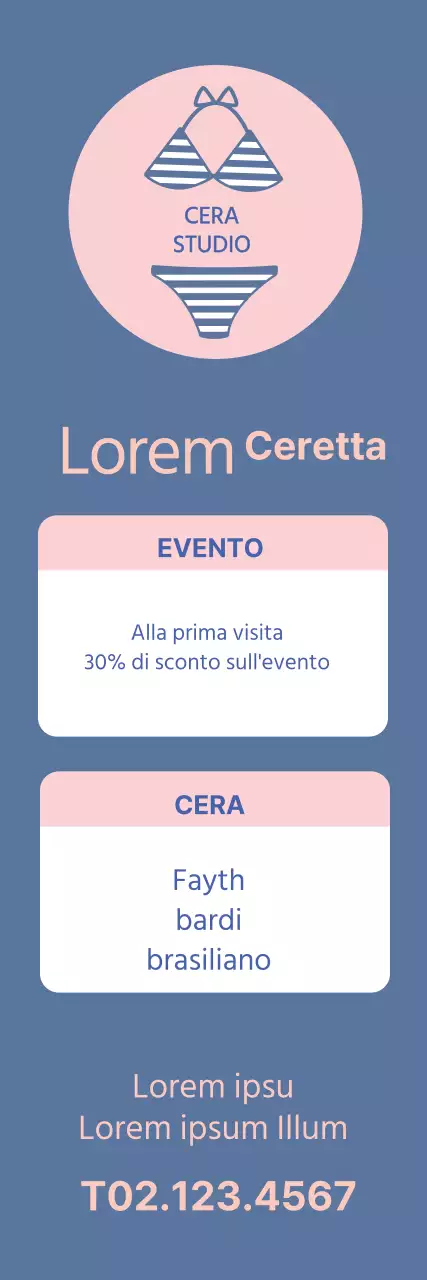 Illustrazione rosa e blu per promuovere un negozio di ceretta pulito